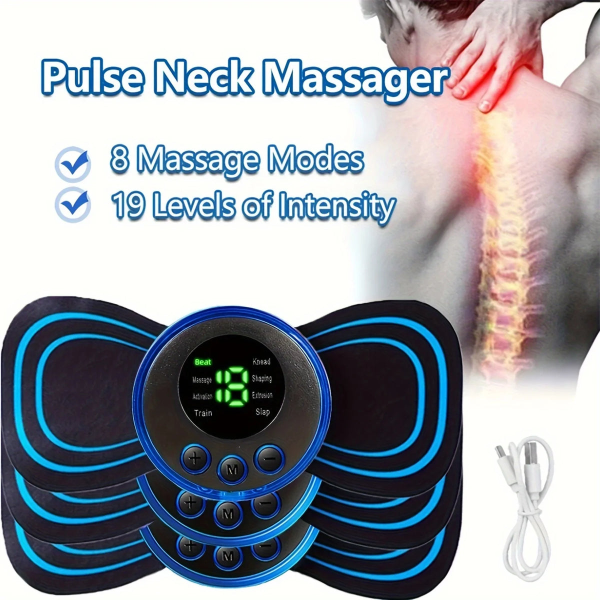 Kit massageador Elétrico Muscular – Aparelho de Massagem EMS para Pescoço